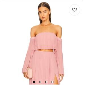 Michael Costello Revolve Women's XXS Marcella Pink Off-Shoulder Pleated Crop Top